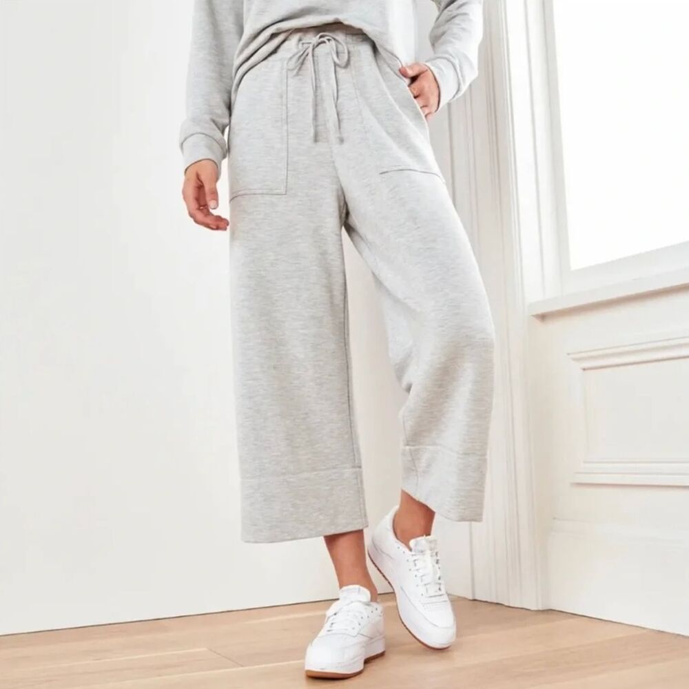 Quince Crop Sweatpants supersoft fleece wide leg womens Gray (small) loungewear